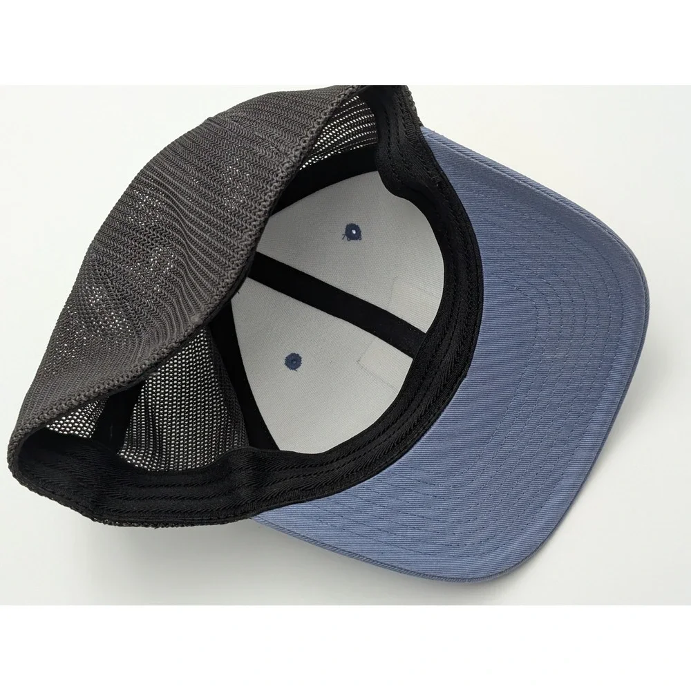 Columbia Trucker Hat Mens Blue PFG Mesh Cap Flexfit Leather Patch Outdoor Hat